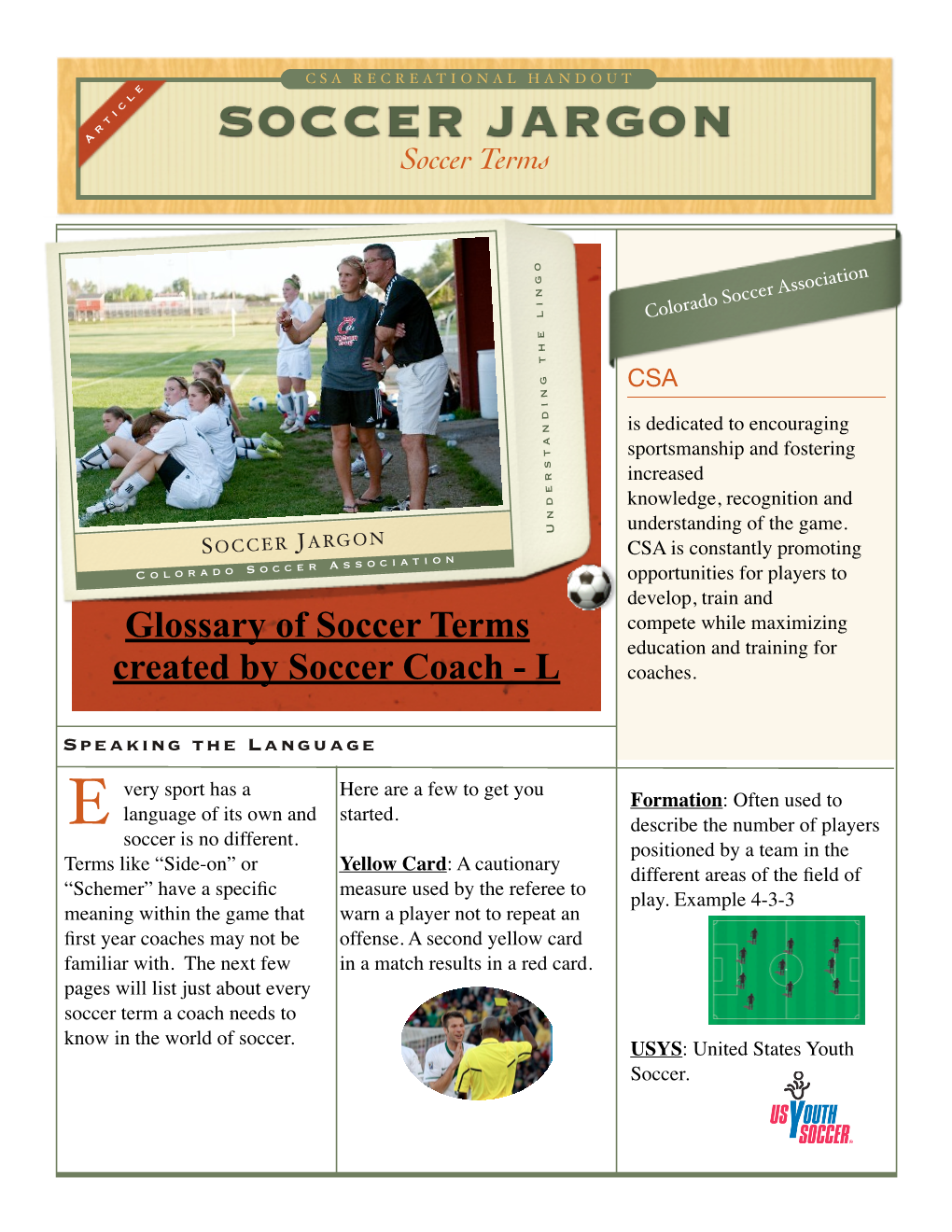 SOCCER JARGON Soccer Terms