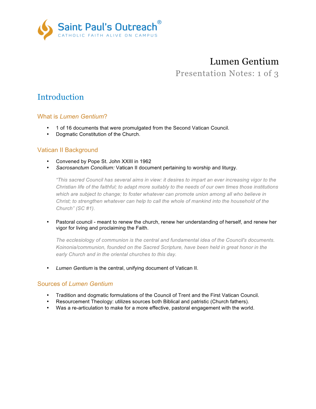 Lumen Gentium Presentation Notes: 1 of 3