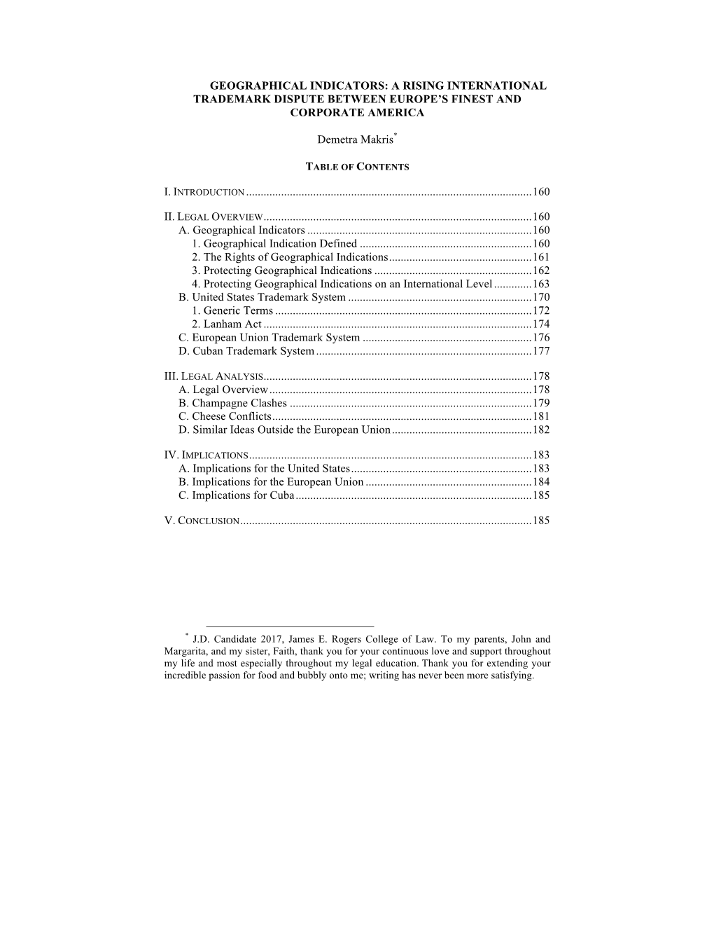 Geographical Indicators: a Rising International Trademark Dispute Between Europe’S Finest and Corporate America