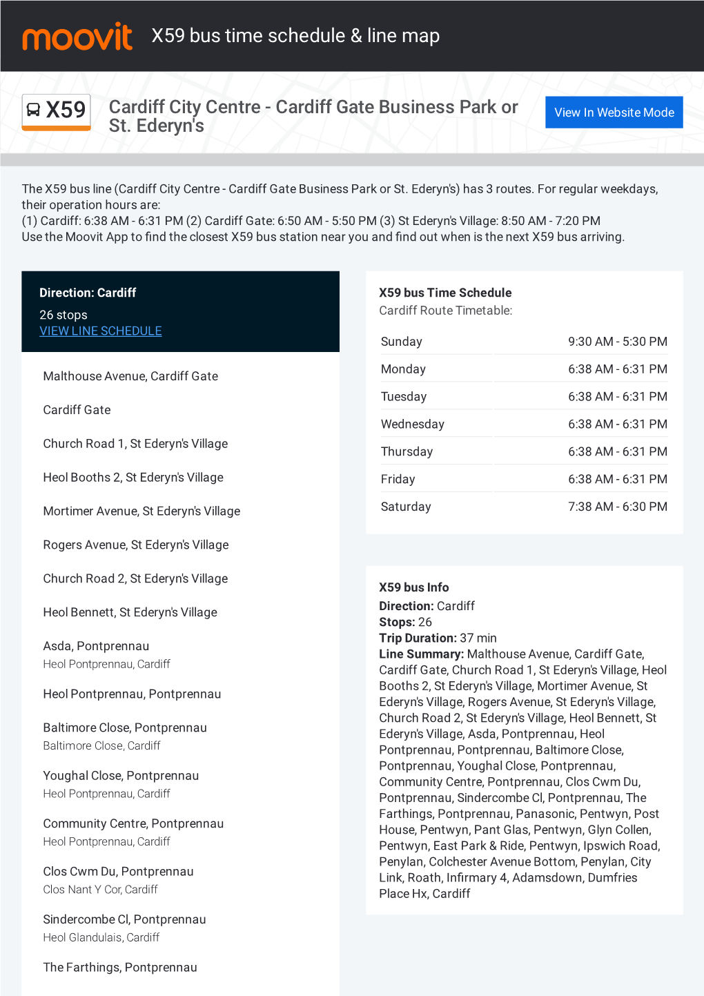 X59 Bus Time Schedule & Line Route