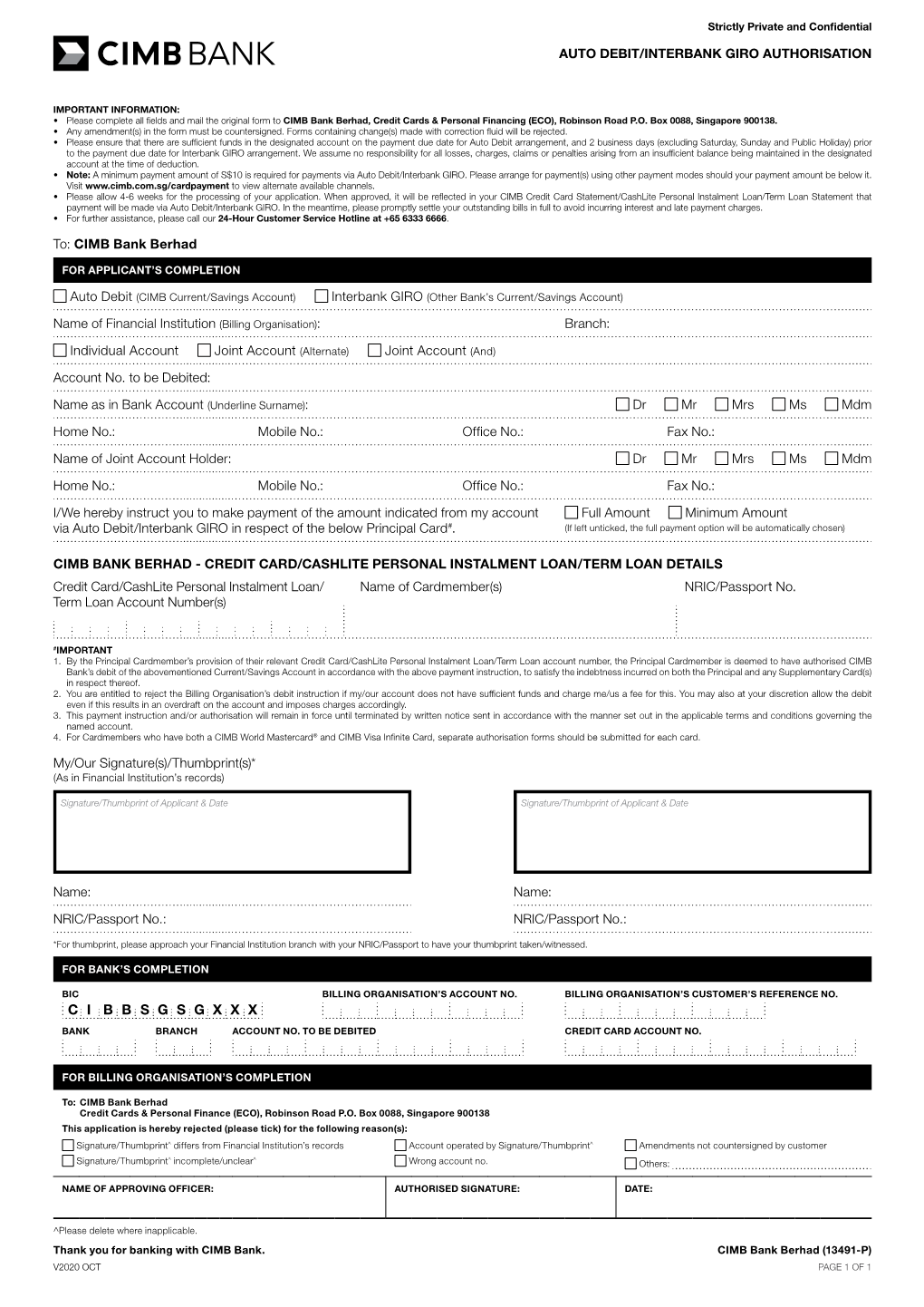 Auto Debit and Interbank GIRO Authorisation Form