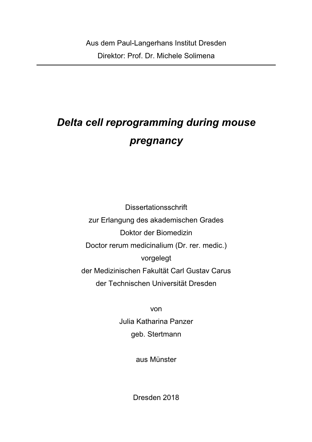 Delta Cell Reprogramming During Mouse Pregnancy