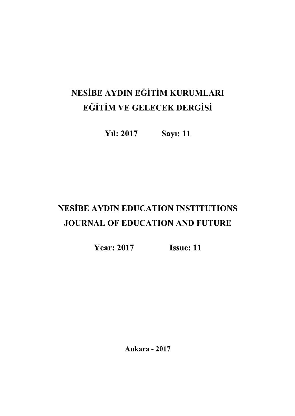 2017 Sayı: 11 NESİBE AYDIN EDUCATION