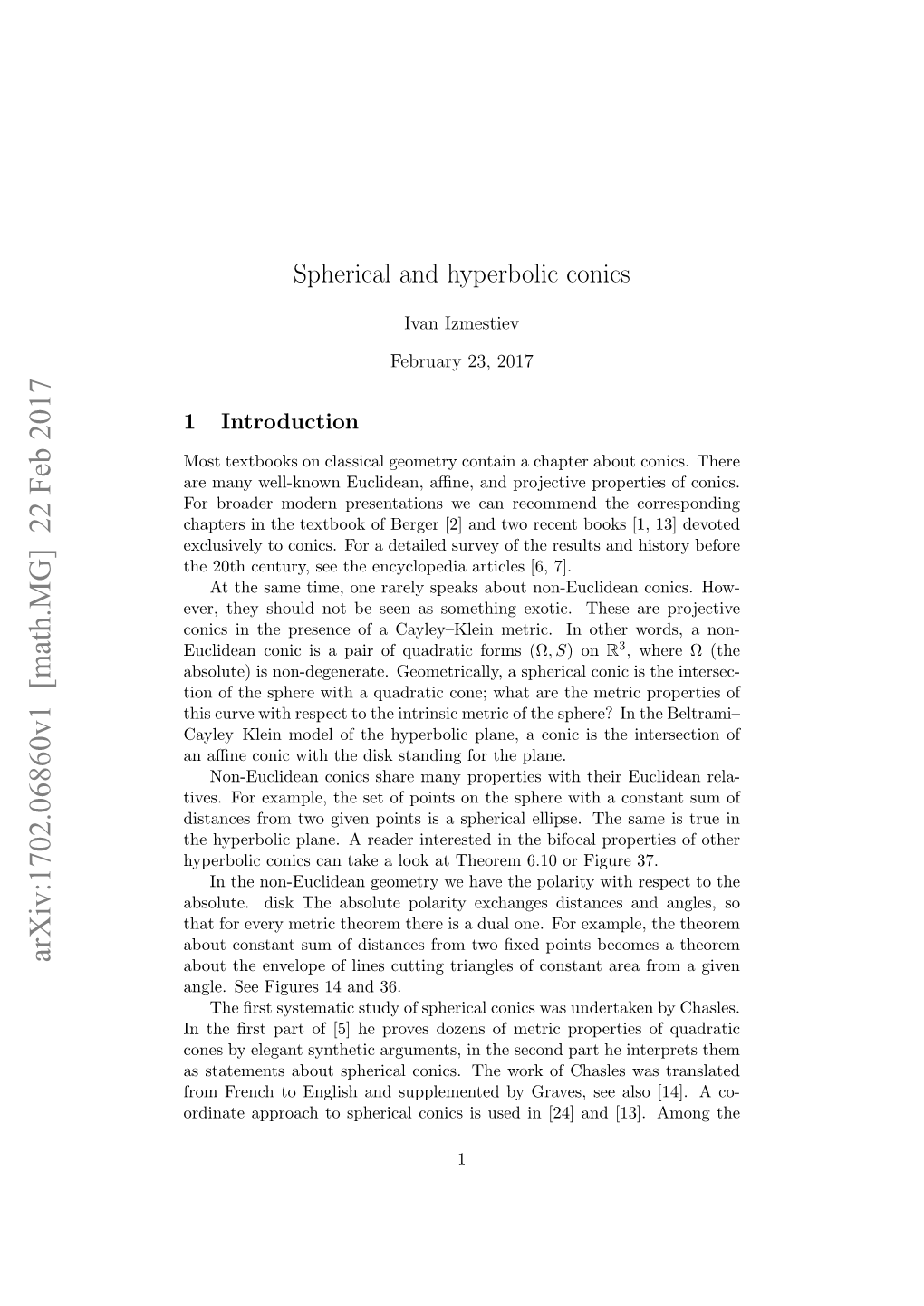 Spherical and Hyperbolic Conics