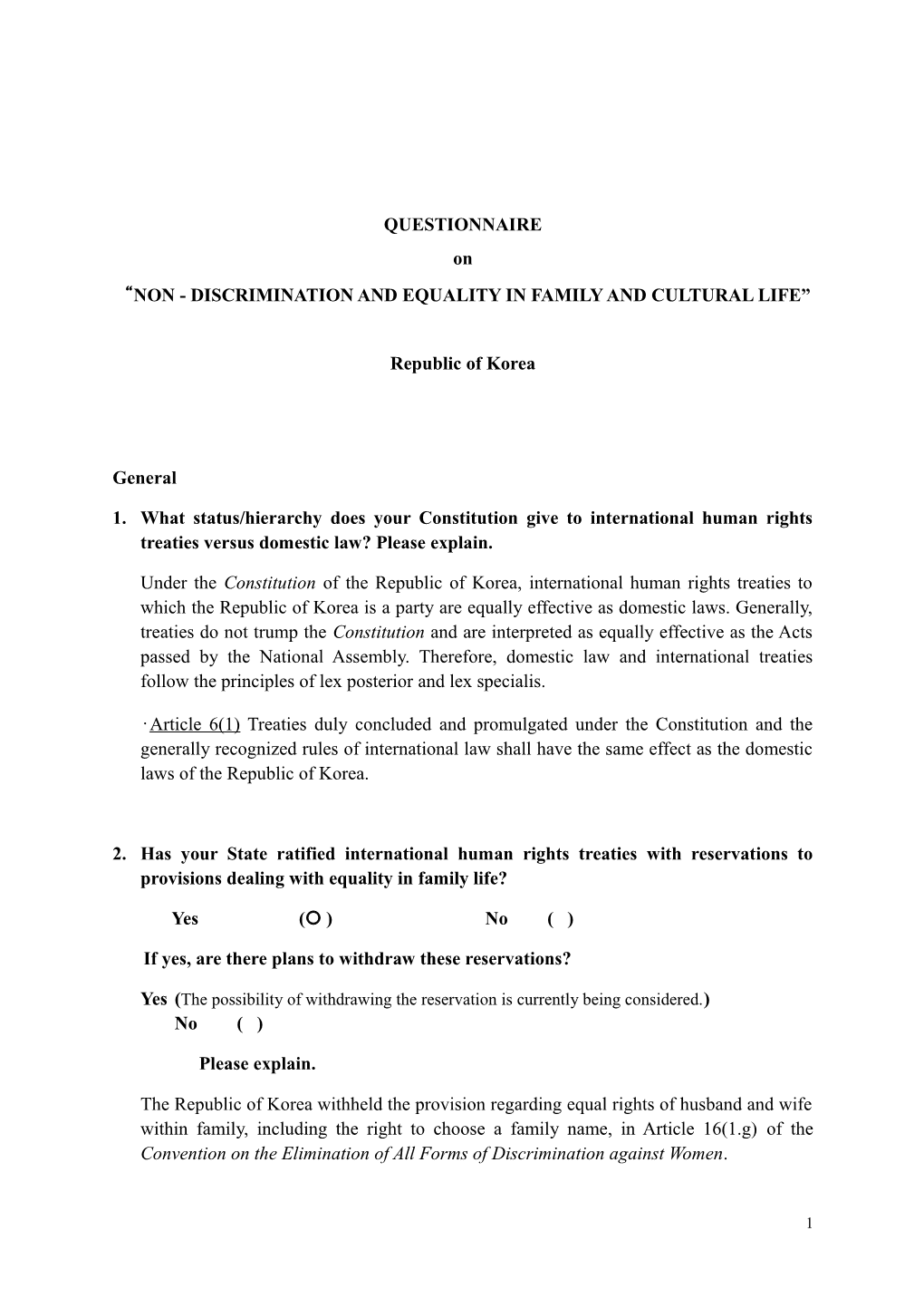 Non - Discrimination and Equality in Family and Cultural Life