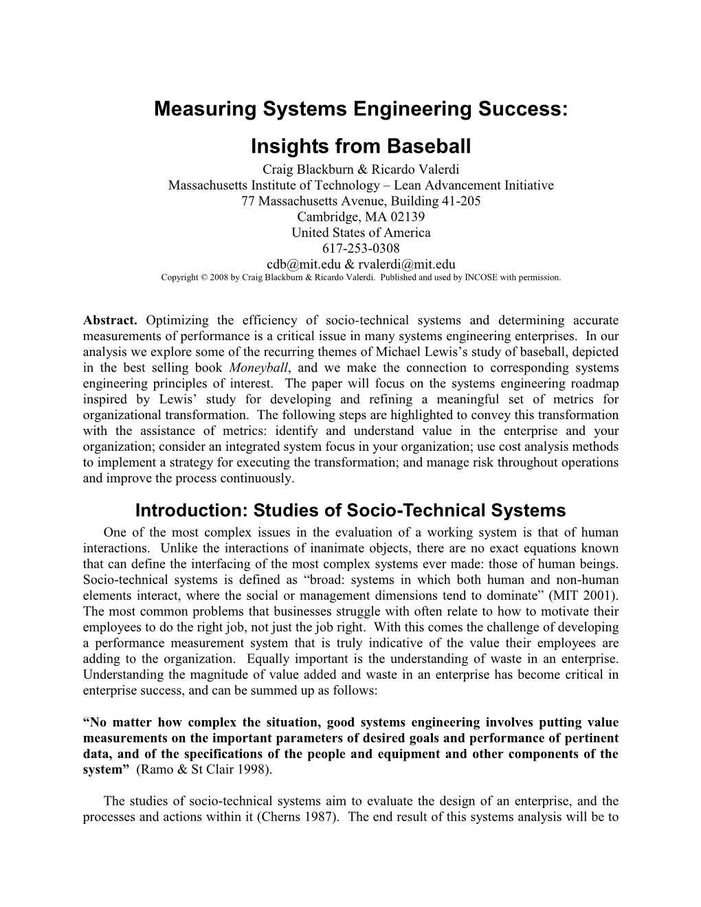 Systems Engineering & Baseball