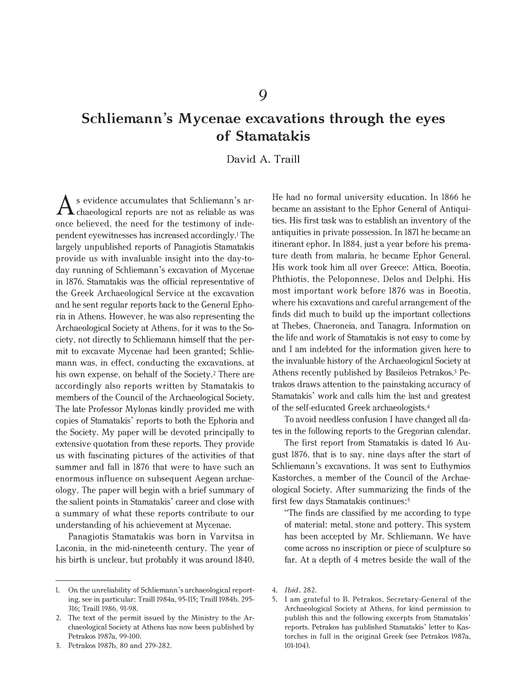 Schliemann's Mycenae Excavations Through the Eyes of Stamatakis