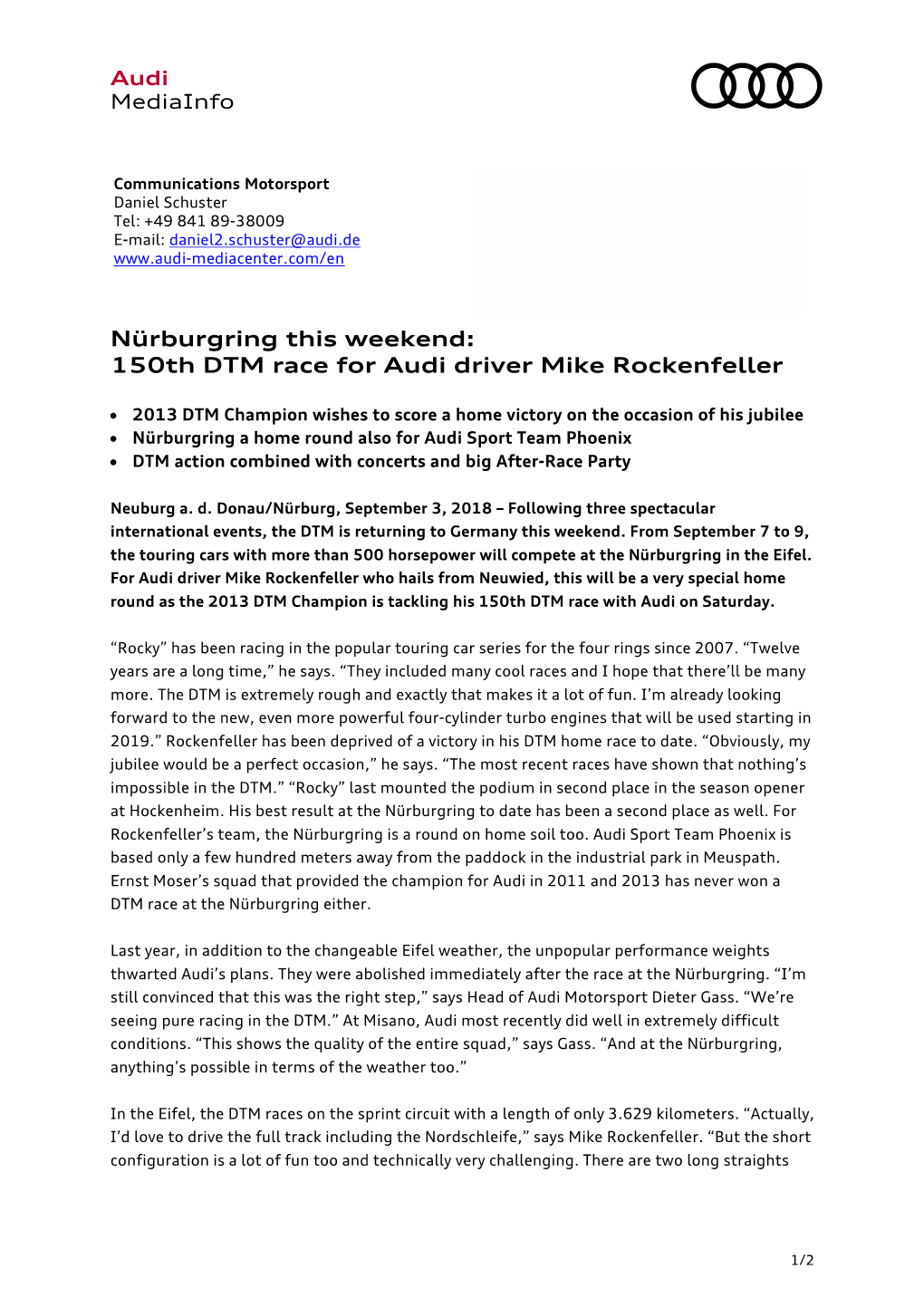150Th DTM Race for Audi Driver Mike Rockenfeller