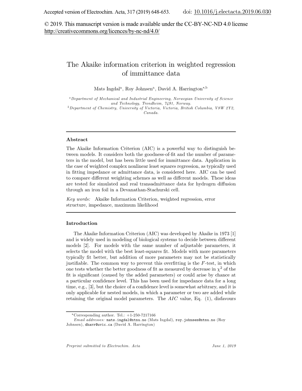 2019 Akaike Information Criterion in Weighted Regression of Immittance