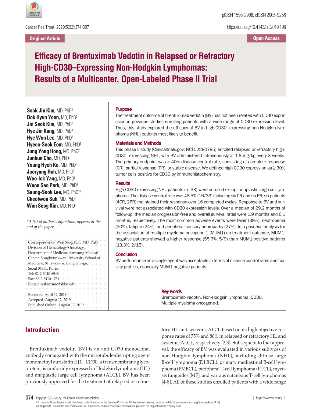 Efficacy of Brentuximab Vedotin in Relapsed Or Refractory High-CD30–Expressing Non-Hodgkin Lymphomas: Results of a Multicenter, Open-Labeled Phase II Trial