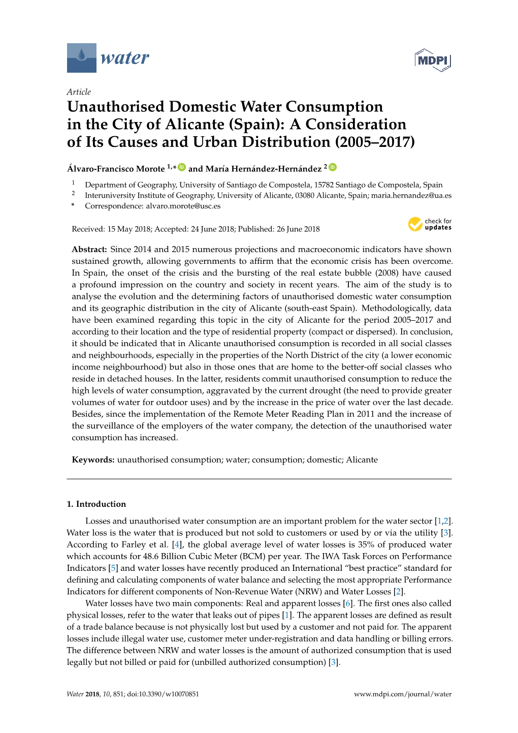 Unauthorised Domestic Water Consumption in the City of Alicante (Spain): a Consideration of Its Causes and Urban Distribution (2005–2017)