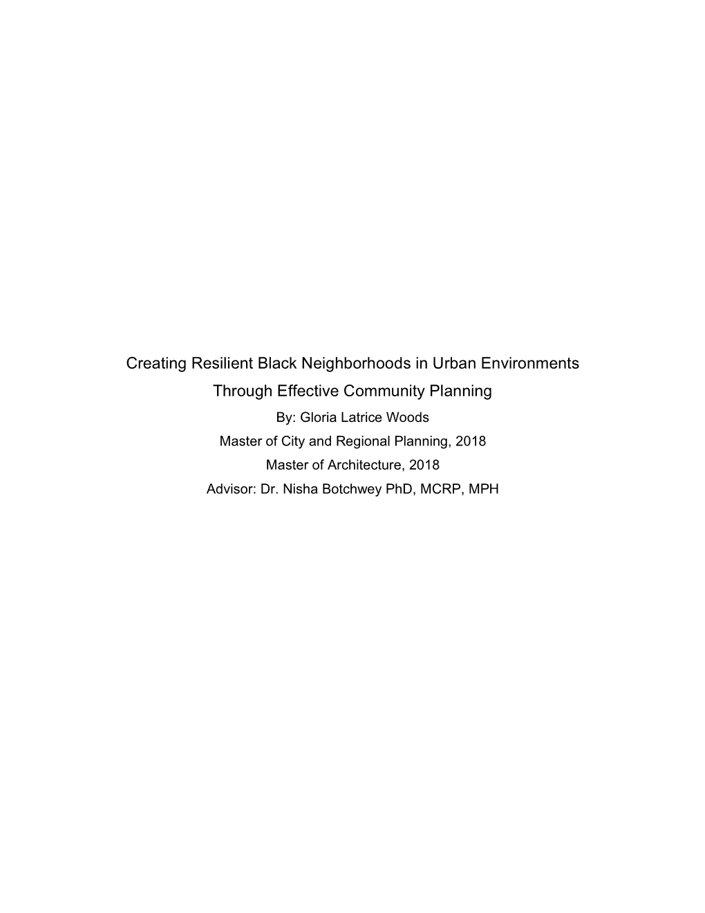 Creating Resilient Black Neighborhoods in Urban