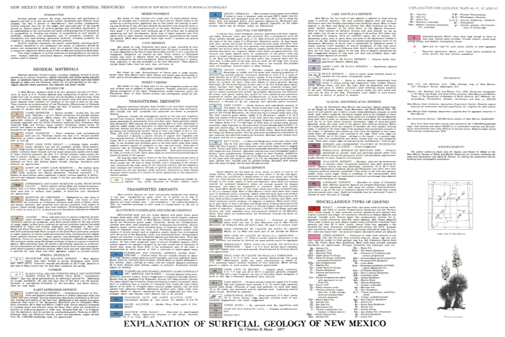 EXPLANATION of SURFICIAL GEOLOGY of NEW MEXICO by Charles B