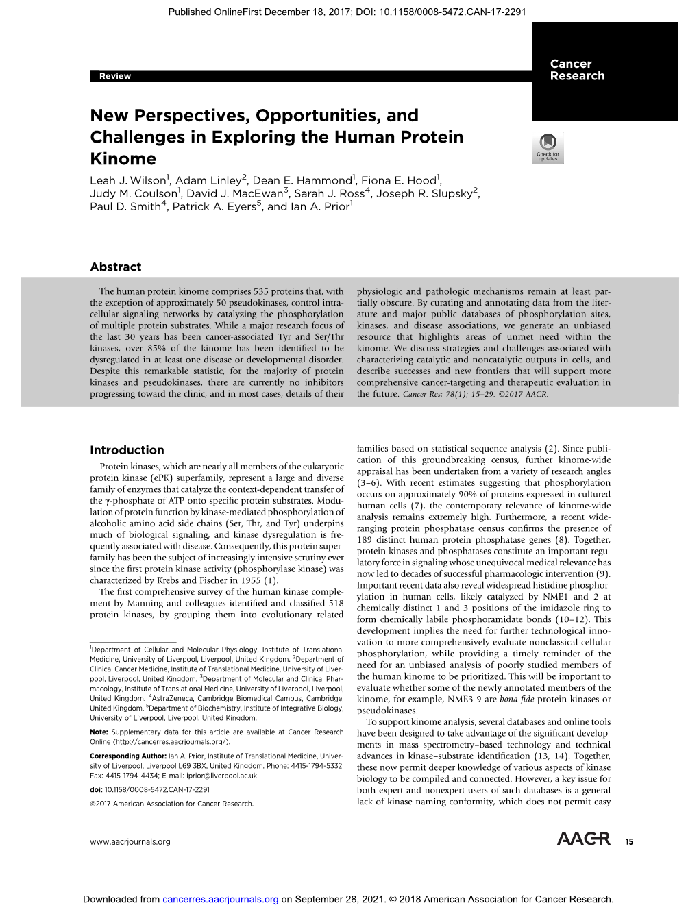 New Perspectives, Opportunities, and Challenges in Exploring the Human Protein Kinome Leah J