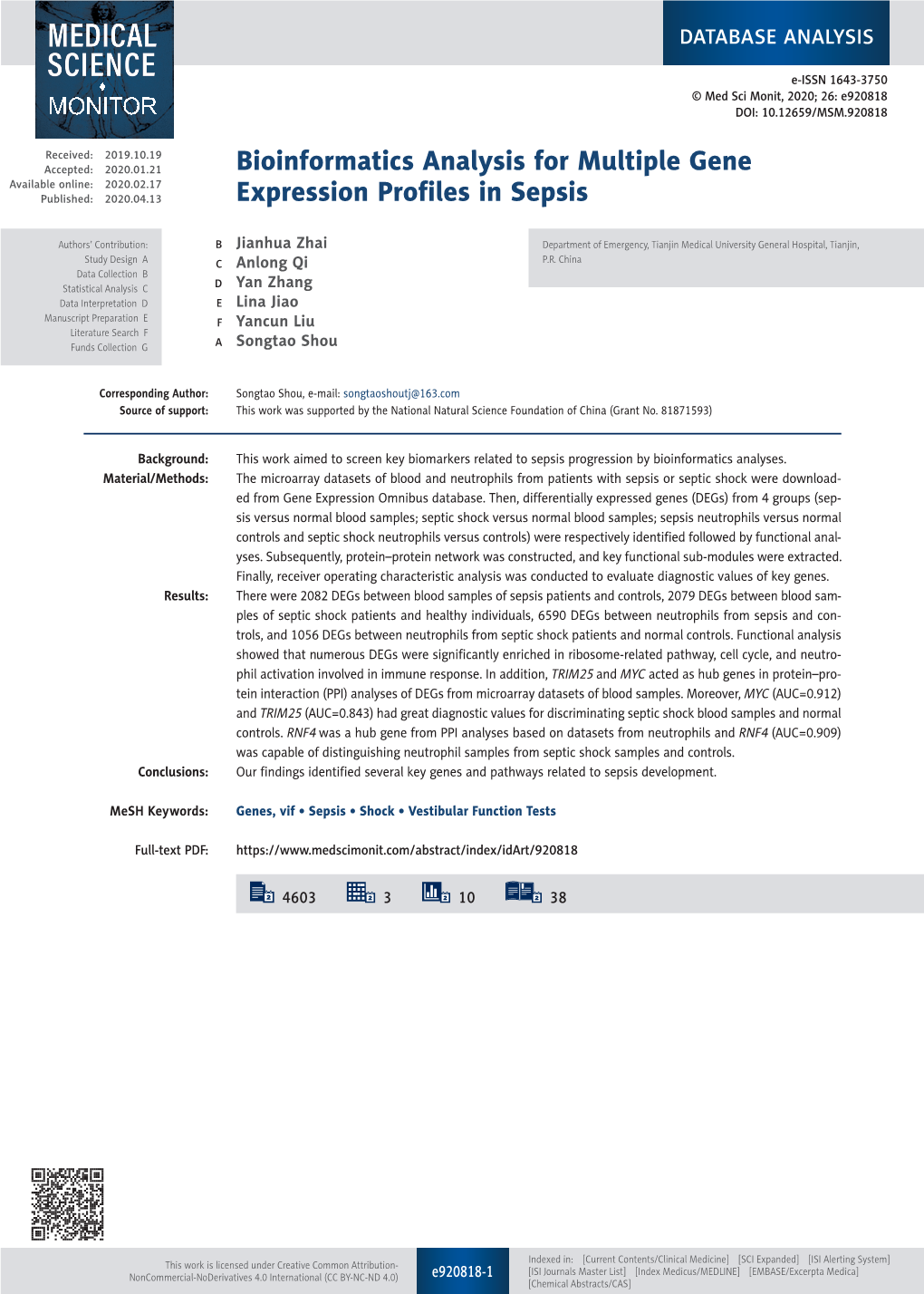 Bioinformatics Analysis for Multiple Gene Expression Profiles in Sepsis