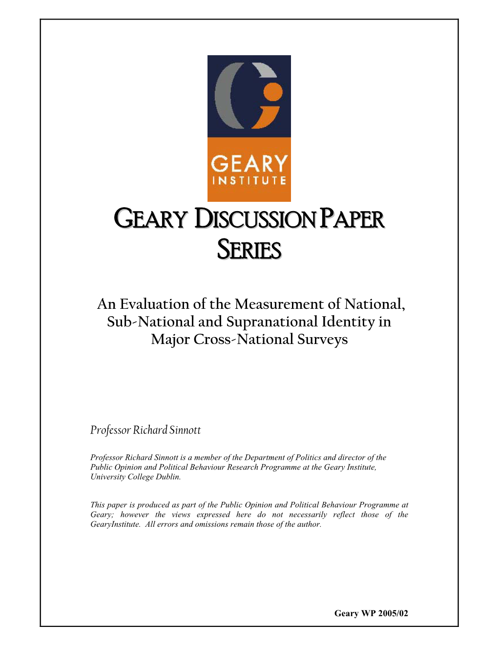 Geary Discussion Paper Series