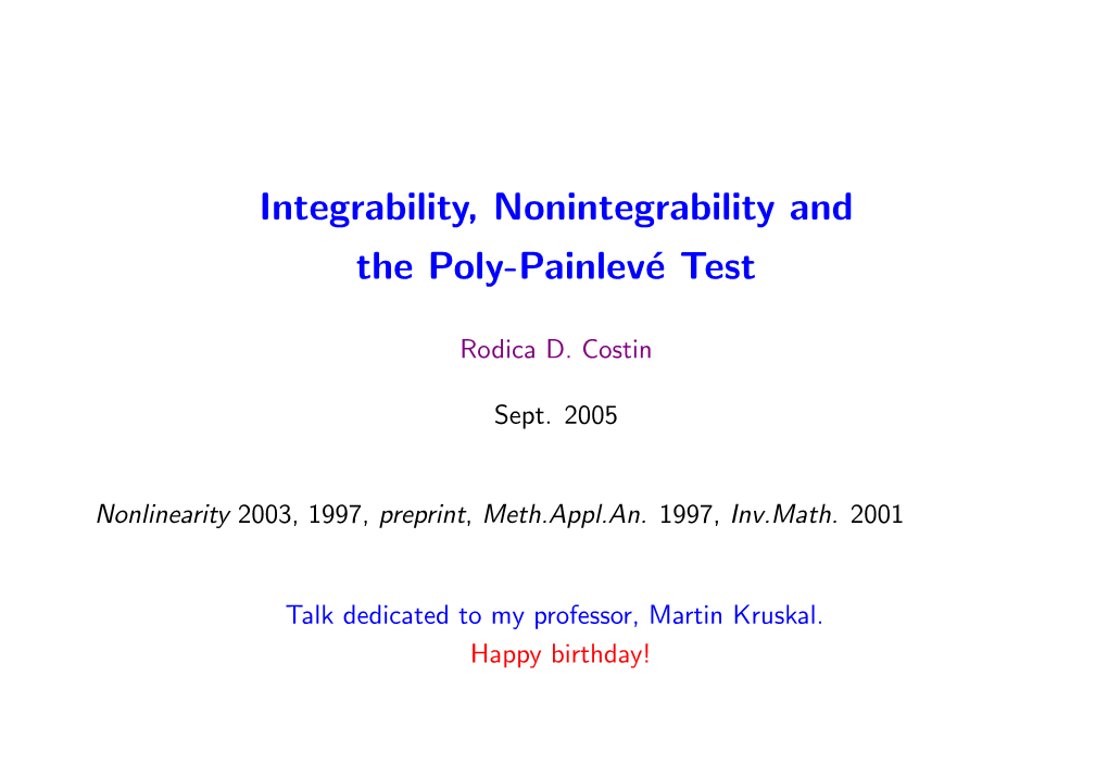 Integrability, Nonintegrability and the Poly-Painlevé Test