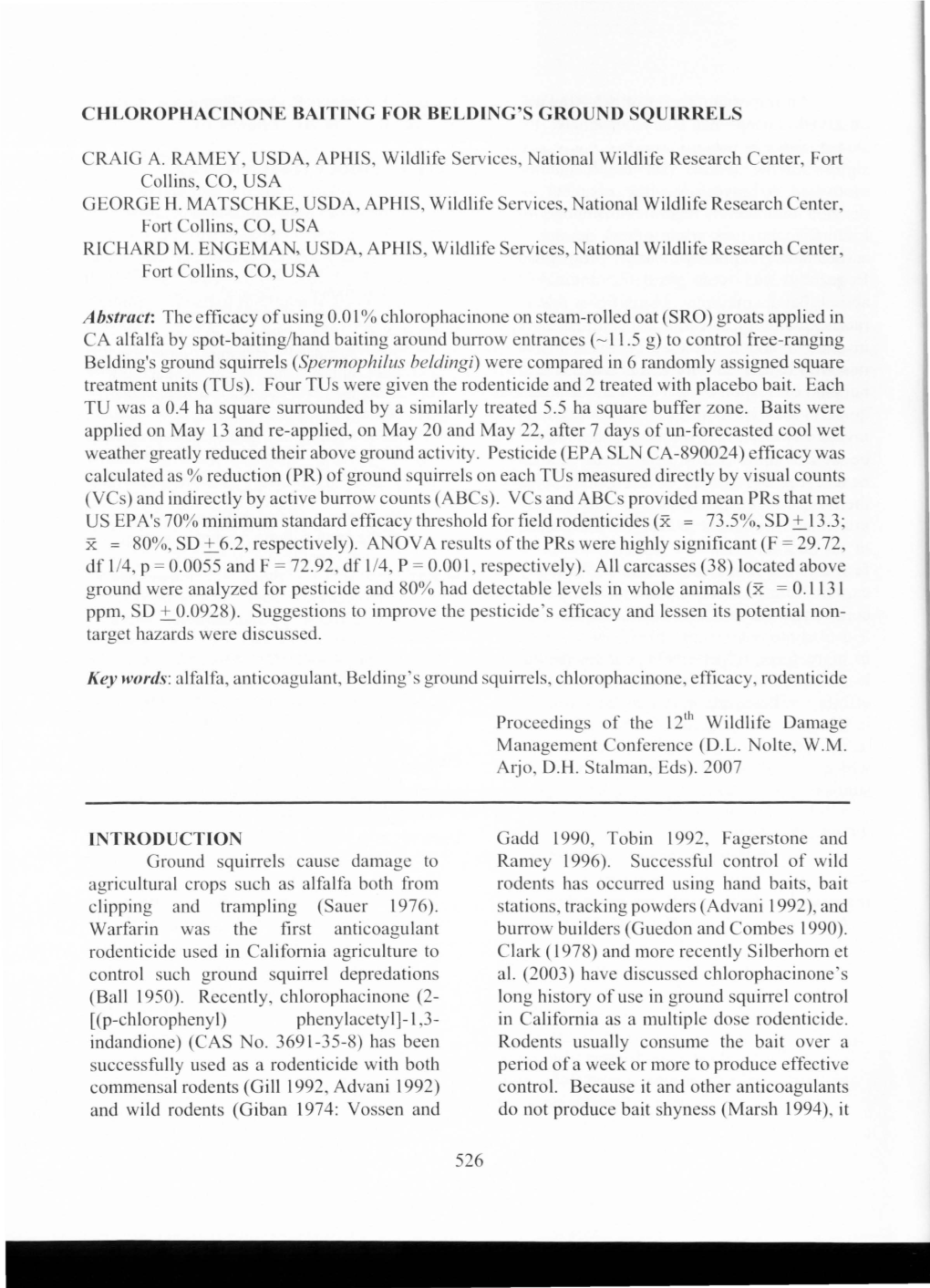 Chlorophacinone Baiting for Belding's Ground Squirrels