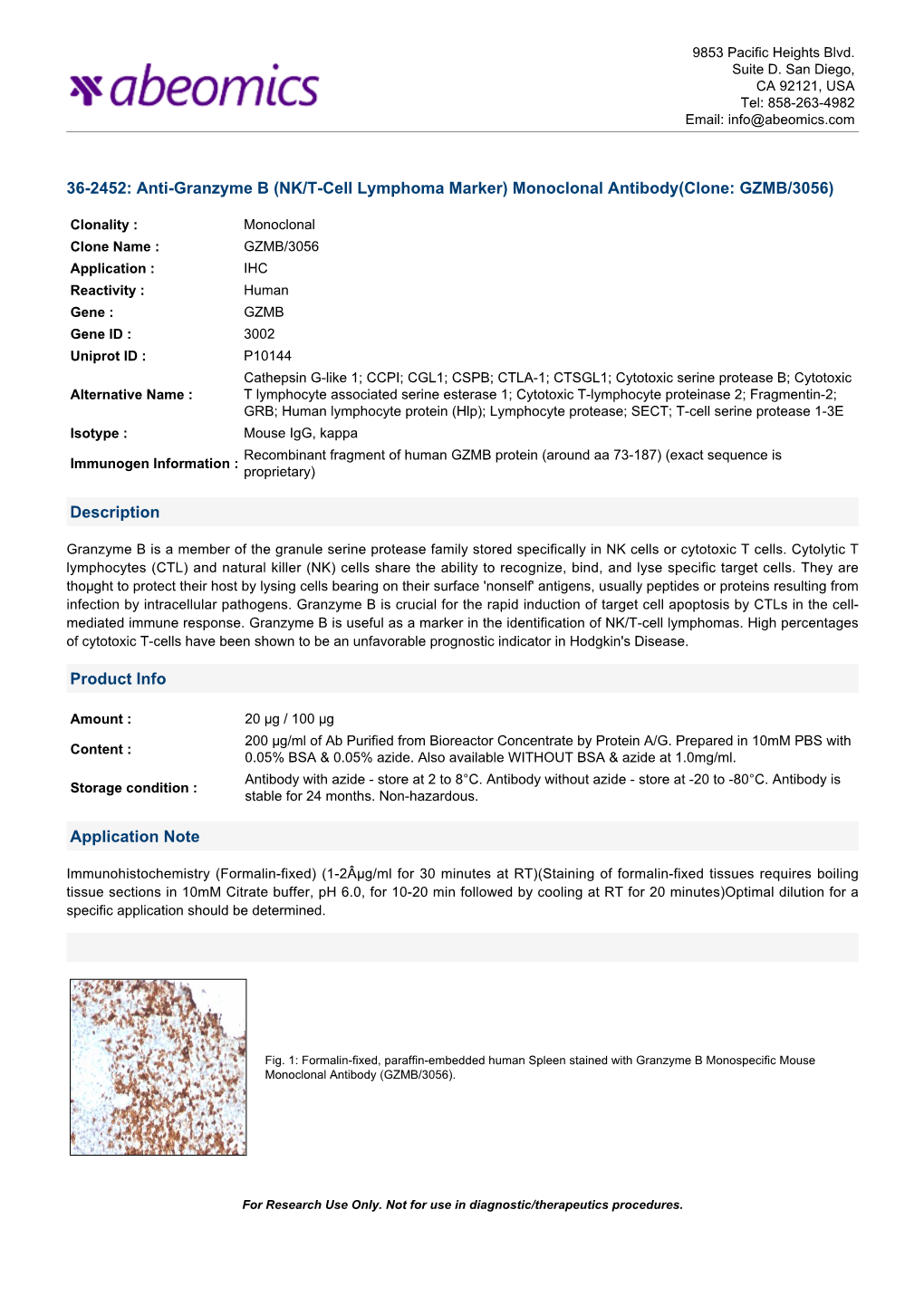 Monoclonal Antibody(Clone: GZMB/3056)