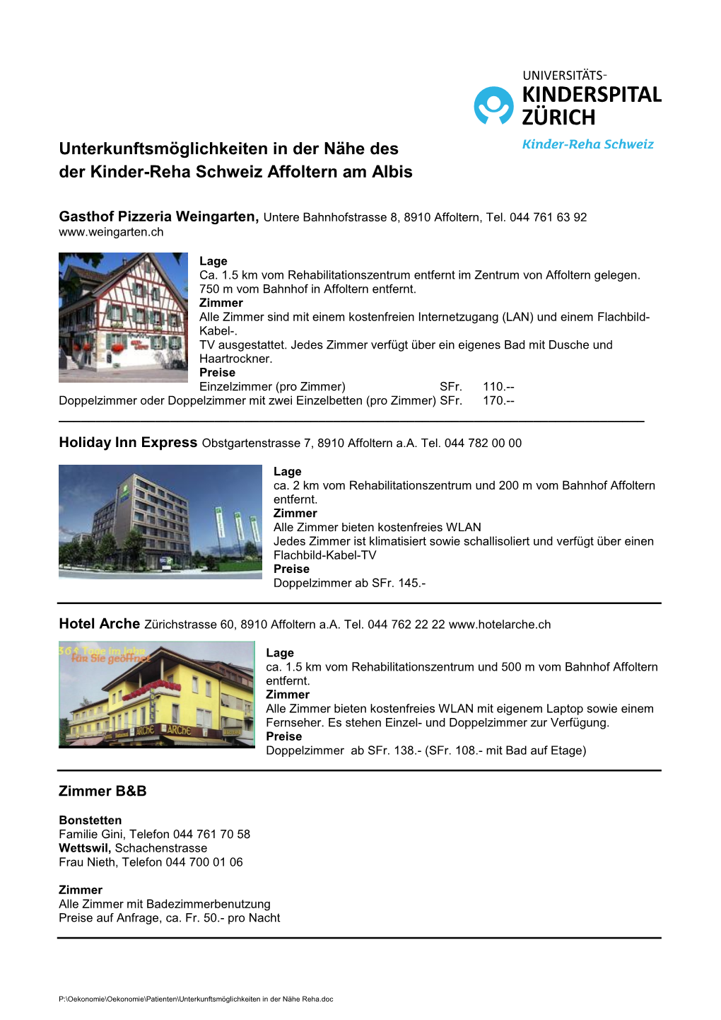 Unterkunftsmöglichkeiten in Der Nähe Reha.Pdf