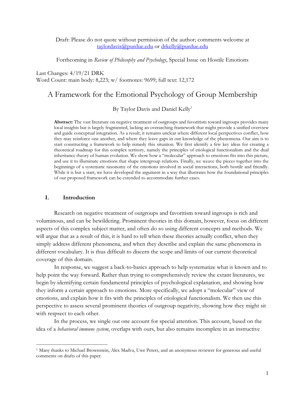 A Framework for the Emotional Psychology of Group Membership