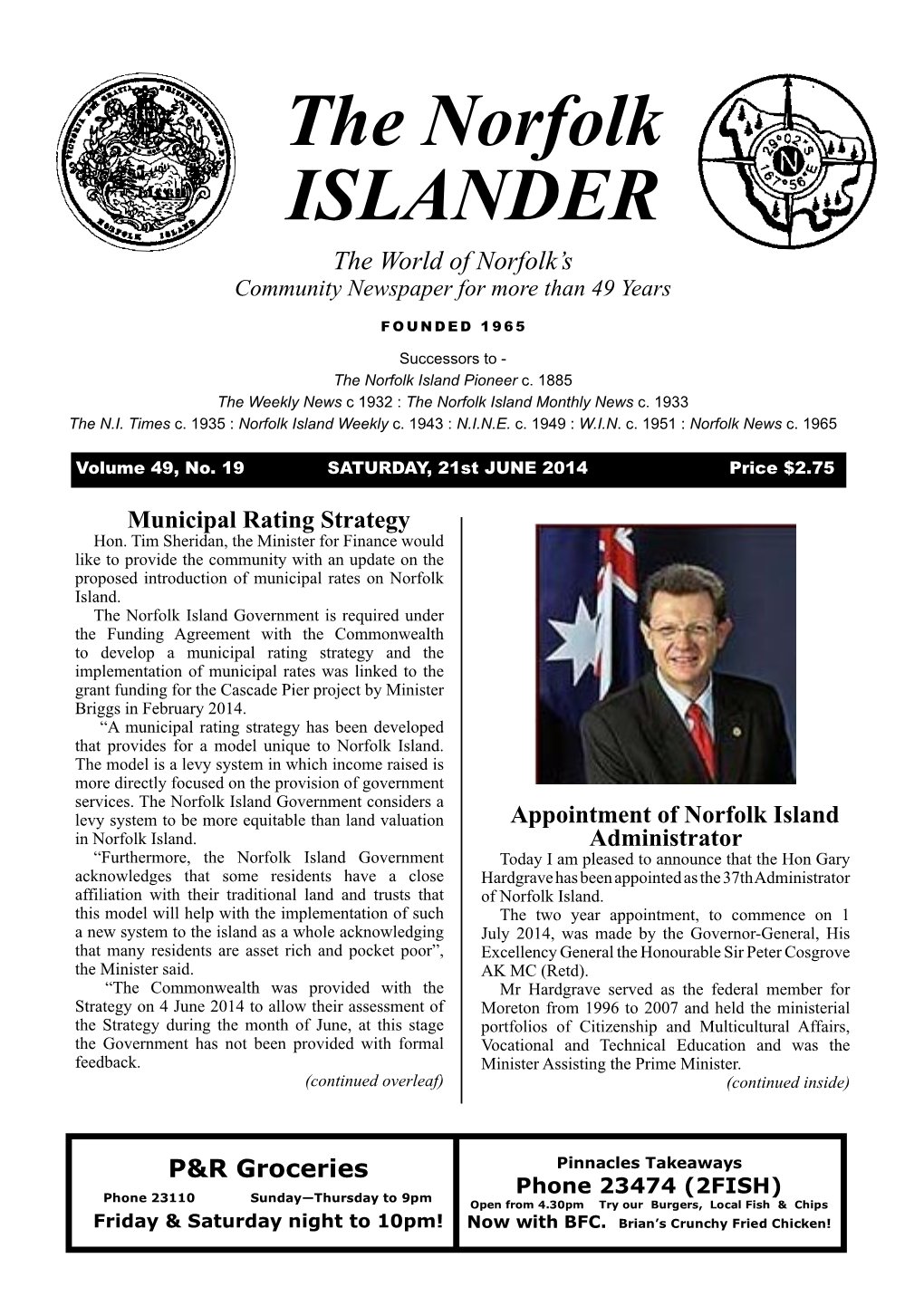 The Norfolk ISLANDER the World of Norfolk’S Community Newspaper for More Than 49 Years