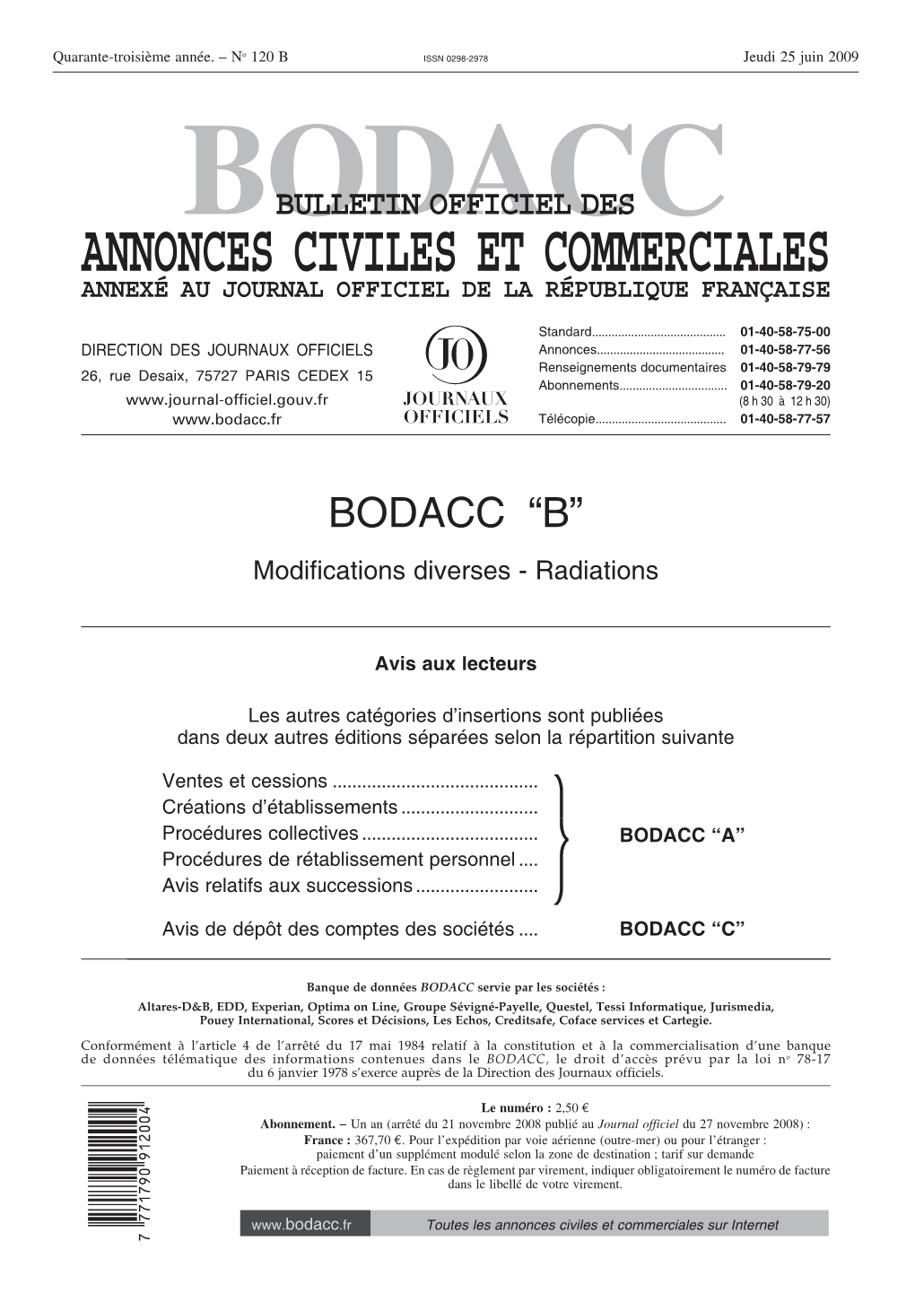 Bodacc Bulletin Officiel Des Annonces Civiles Et Commerciales Annexé Au