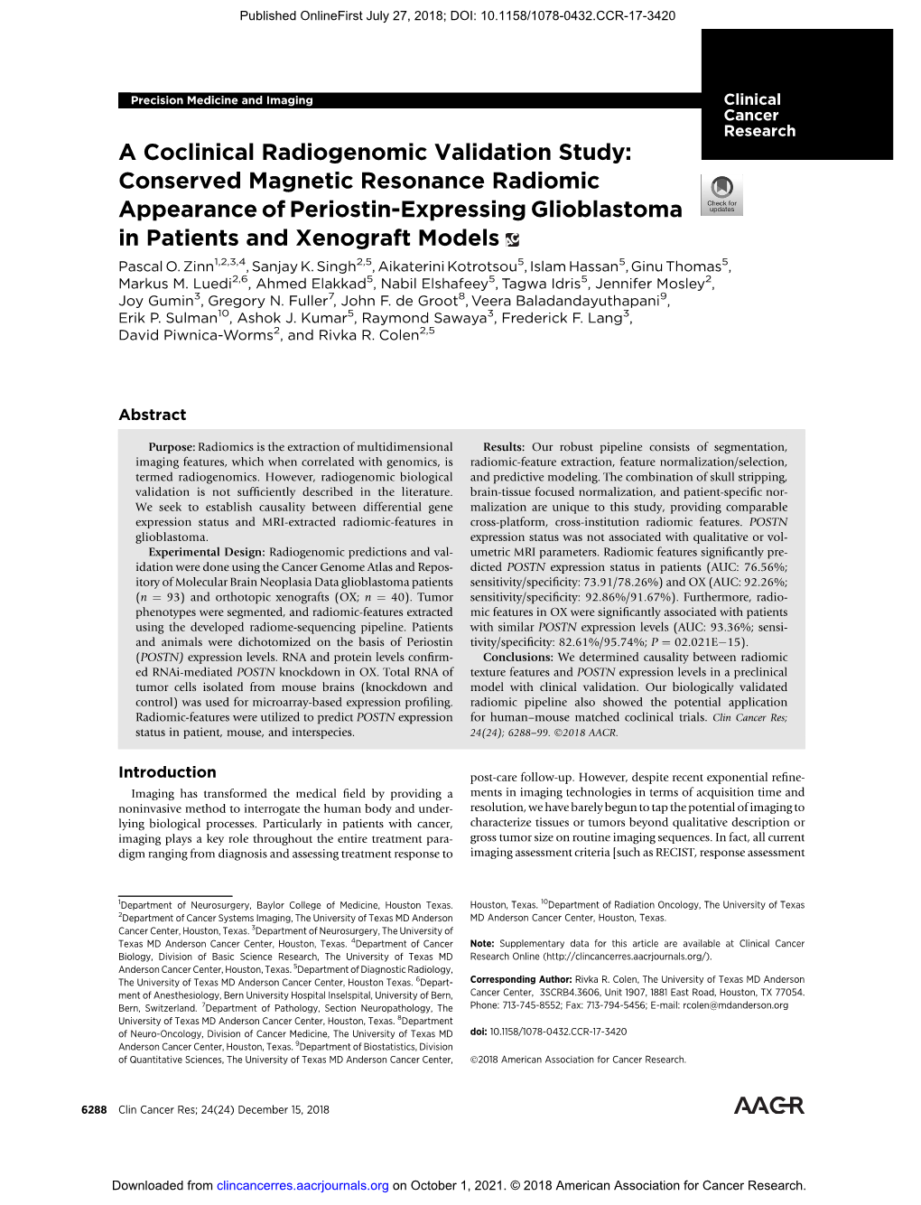 A Coclinical Radiogenomic Validation Study