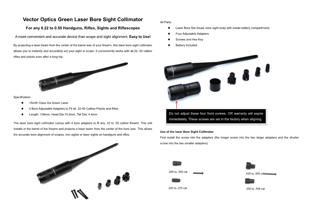 Vector Optics Green Laser Bore Sight Collimator