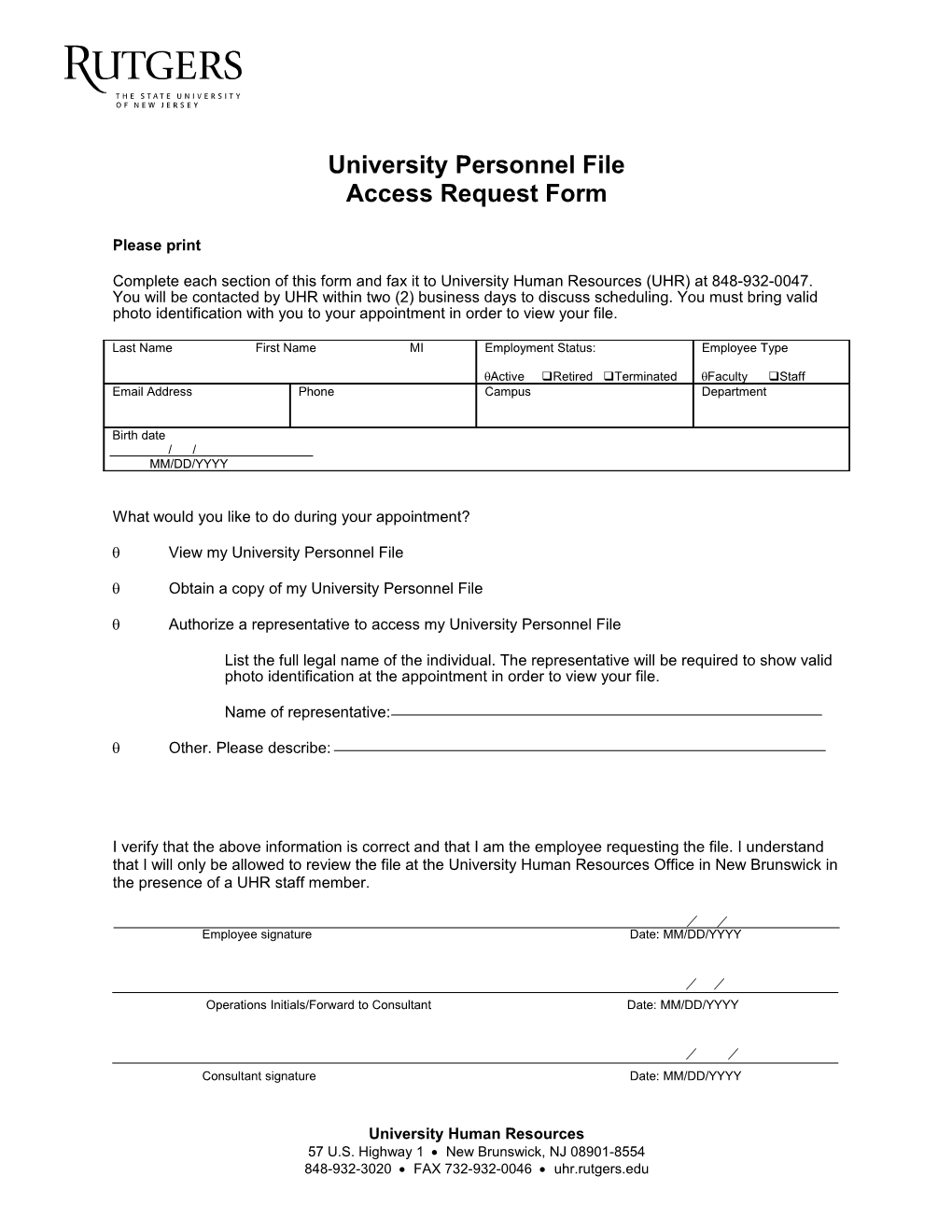 Personnel File Request Form