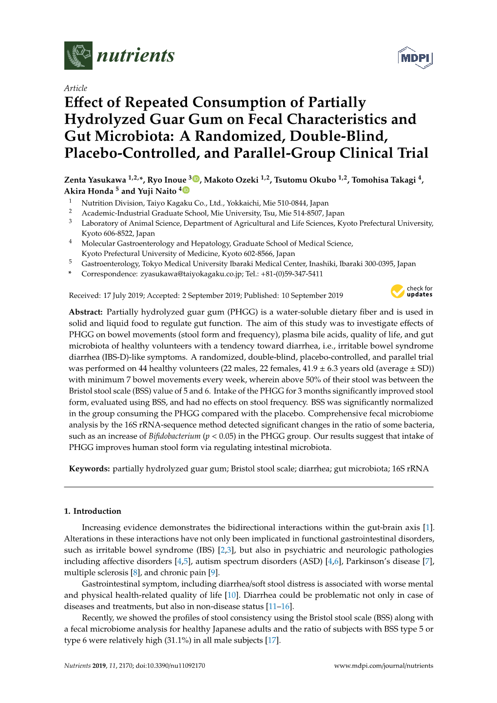 Effect of Repeated Consumption of Partially Hydrolyzed Guar