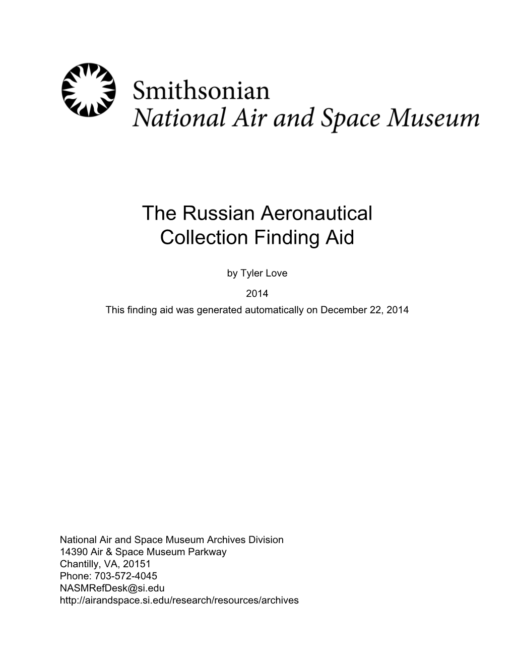 The Russian Aeronautical Collection Finding Aid