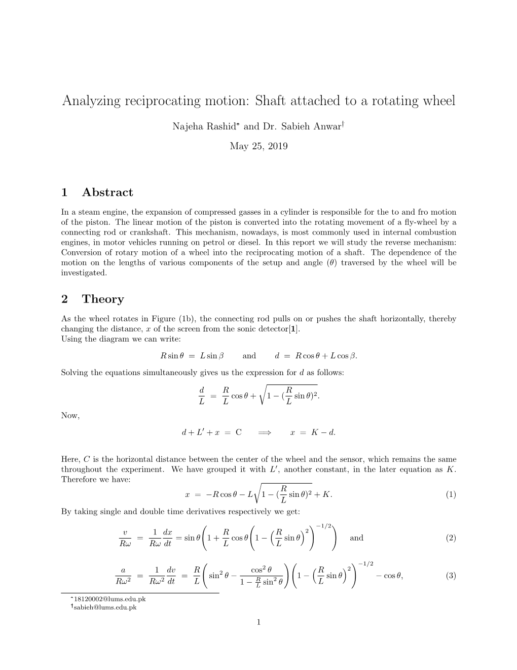 Analyzing Reciprocating Motion: Shaft Attached to a Rotating Wheel