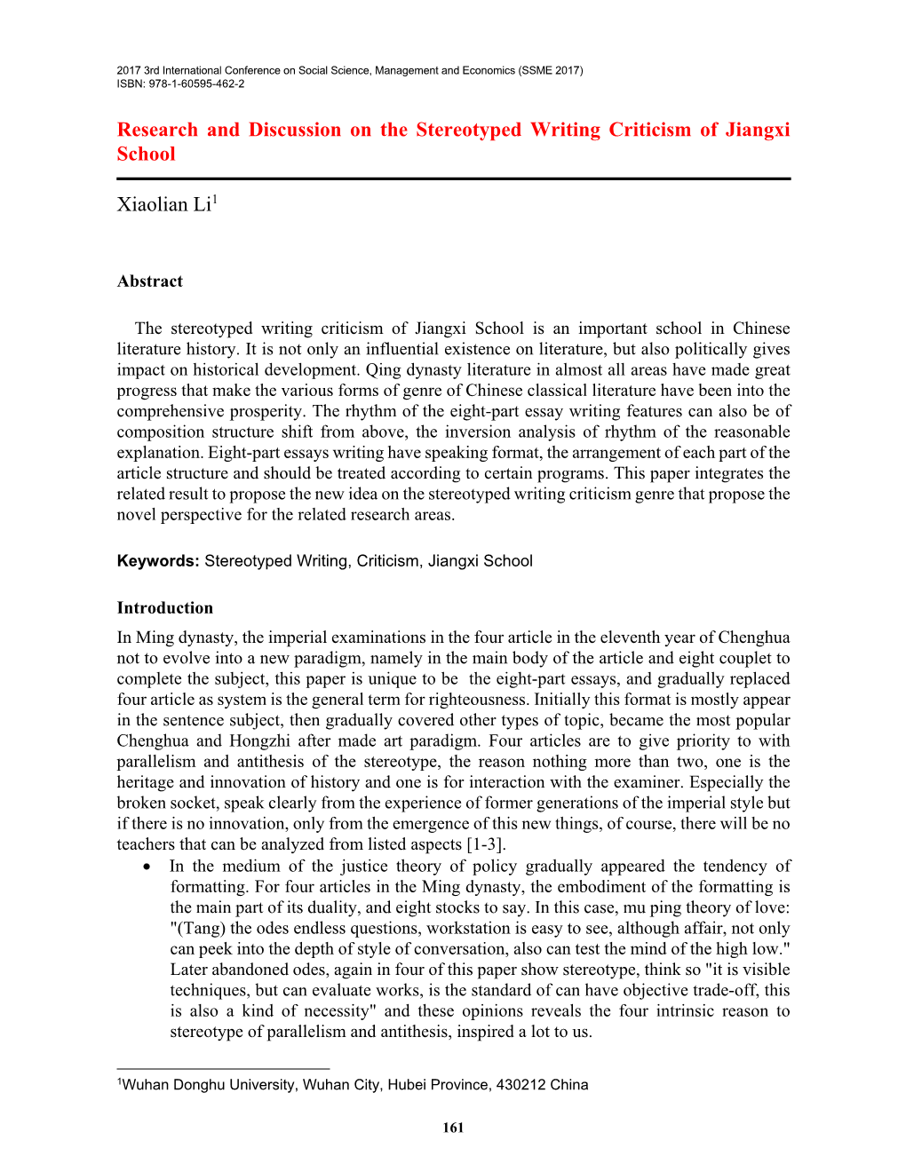 Research and Discussion on the Stereotyped Writing Criticism of Jiangxi School