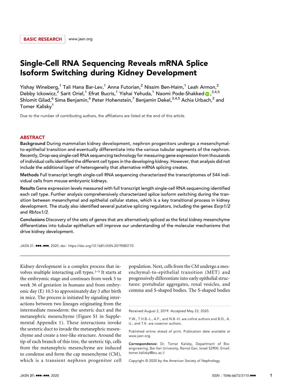 Single-Cell RNA Sequencing Reveals Mrna Splice Isoform Switching During Kidney Development