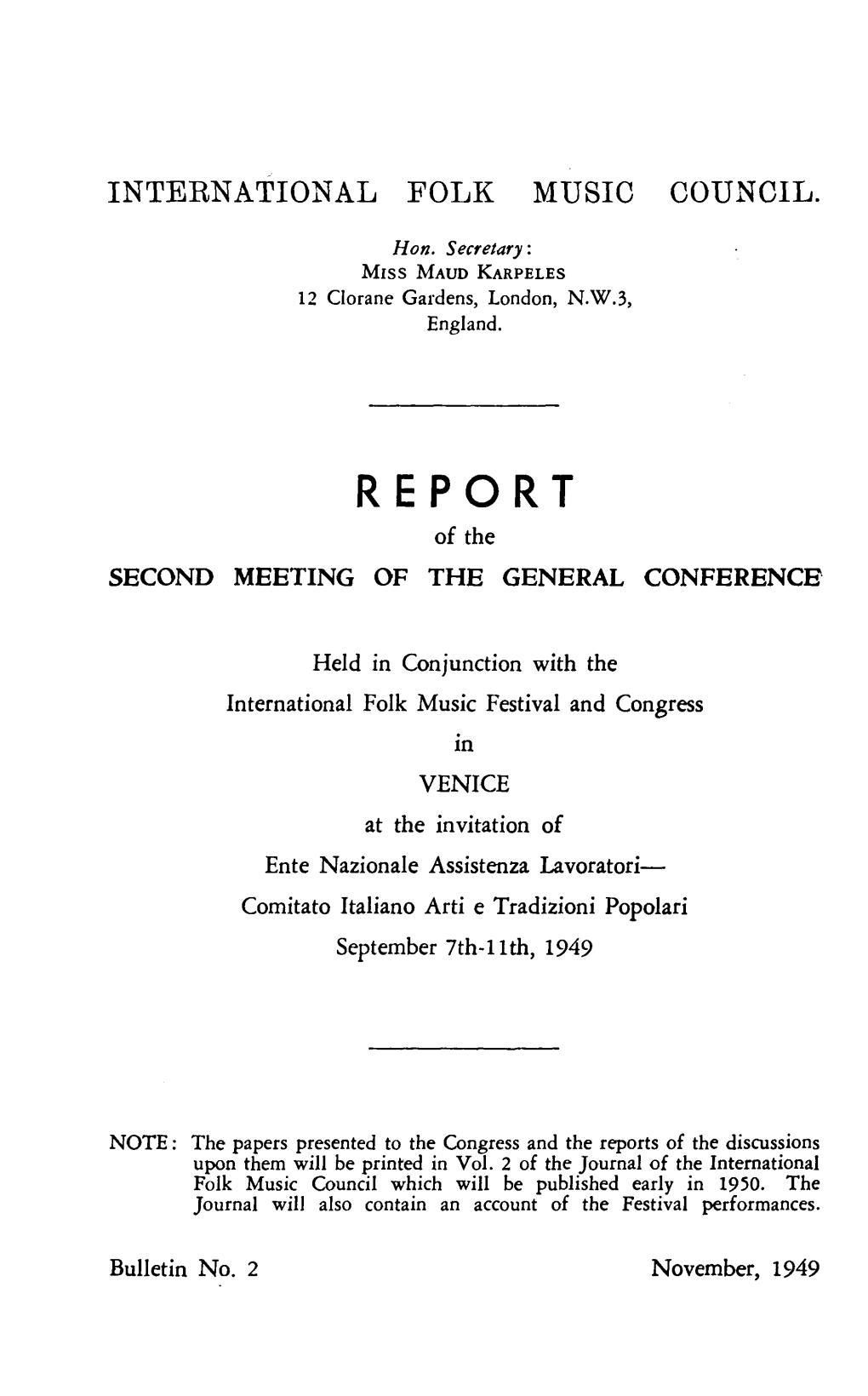 REPORT of the SECOND MEETING of the GENERAL CONFERENCE