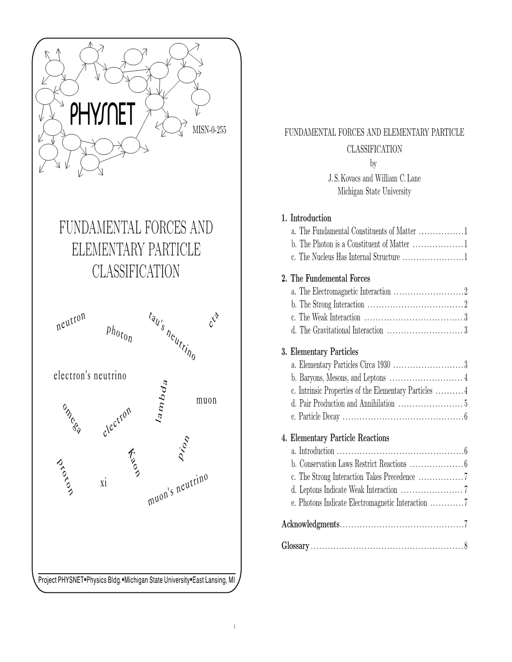 M255; Fundamental Forces and Elementary Particle Classification