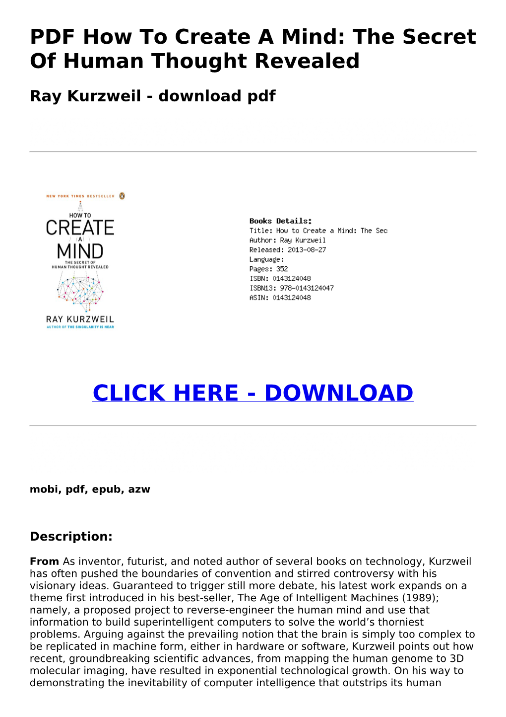 (0C36fd0) PDF How to Create a Mind: the Secret of Human