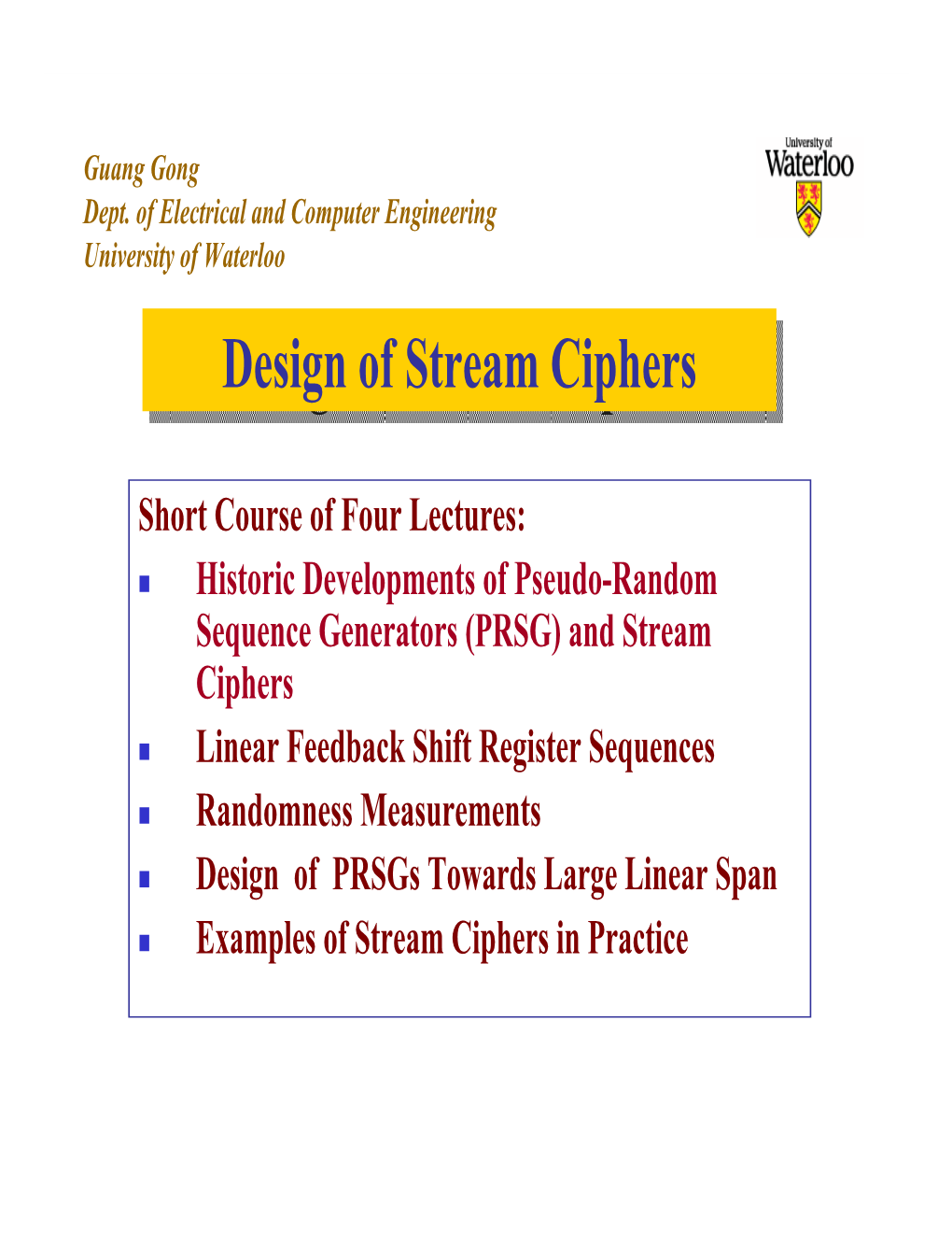 Design of Stream Ciphers (PDF)