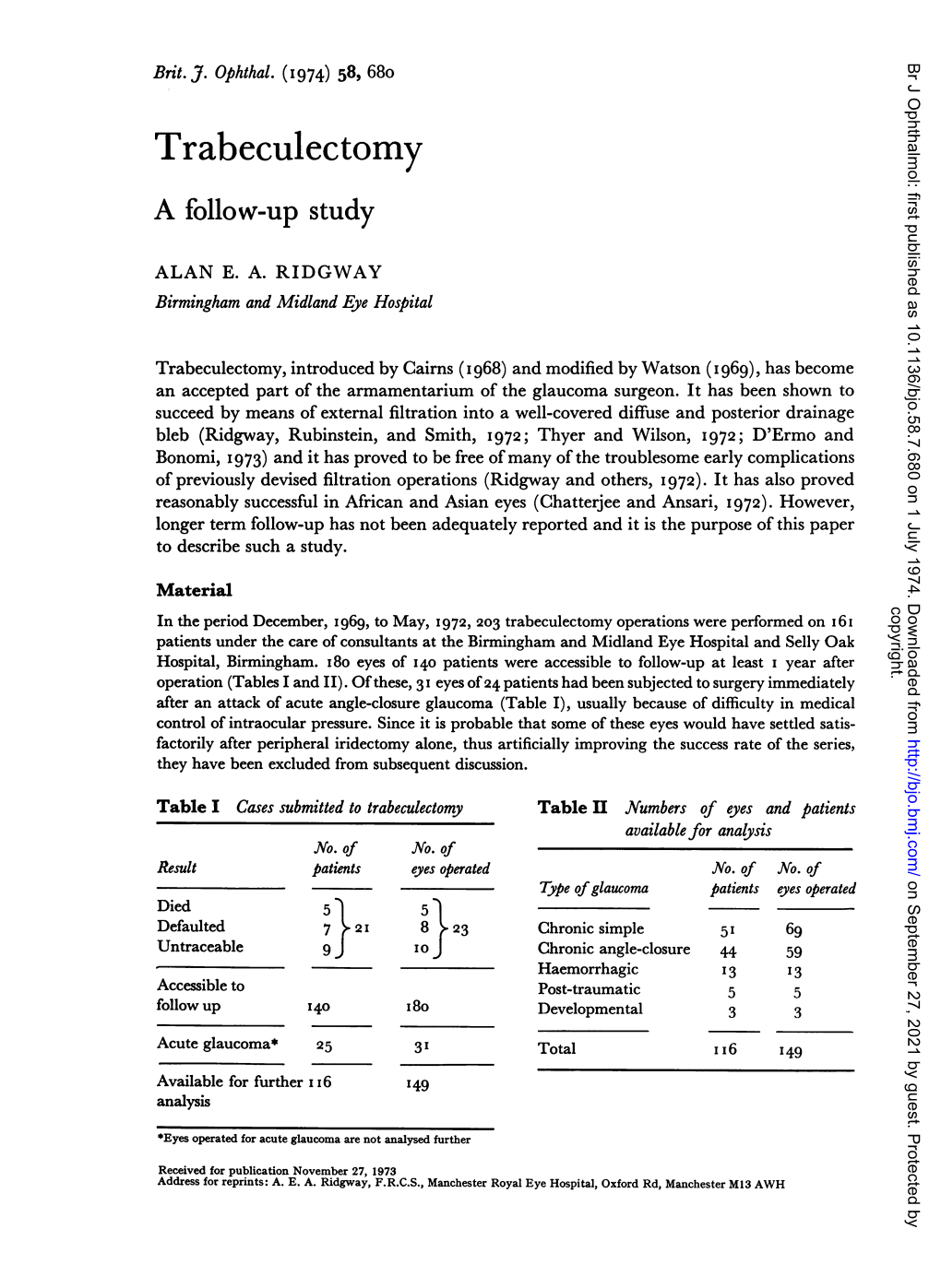 Trabeculectomy a Follow-Up Study