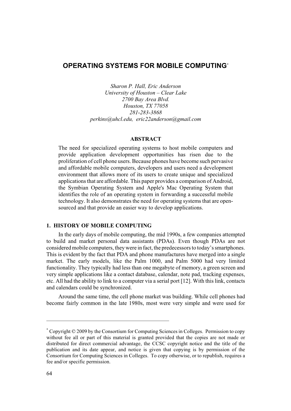 Operating Systems for Mobile Computing*