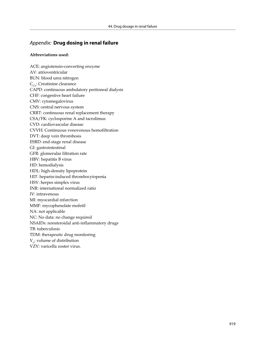 Appendix: Drug Dosing in Renal Failure