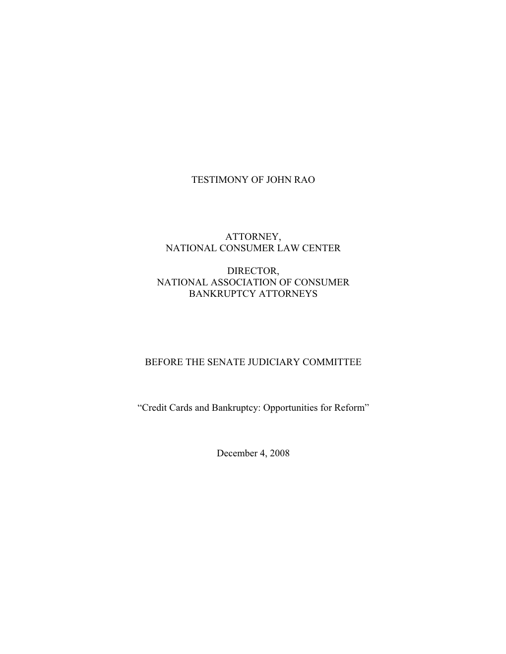 Credit Cards and Bankruptcy: Opportunities for Reform”