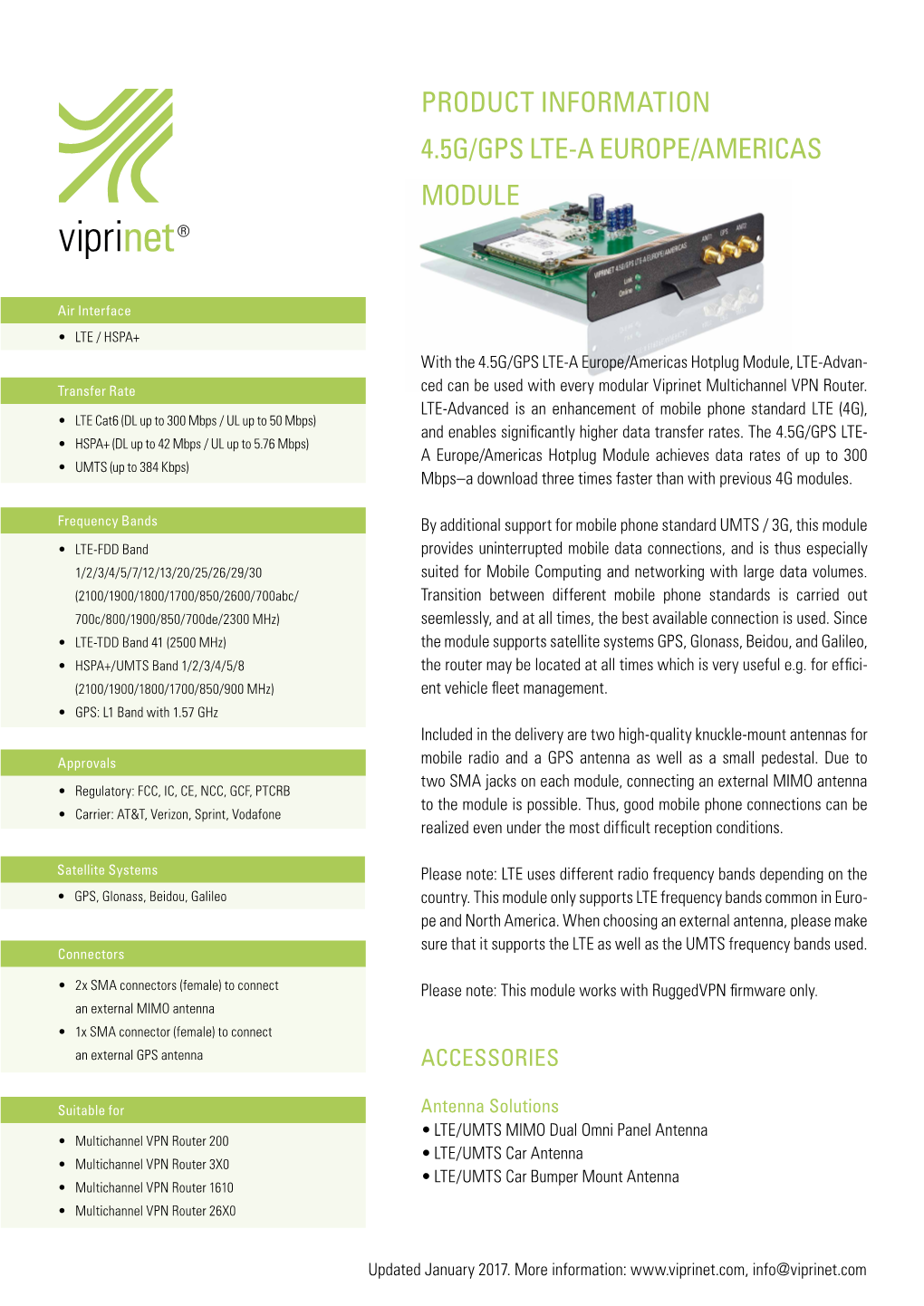 Product Information 4.5G/Gps Lte-A Europe/Americas Module