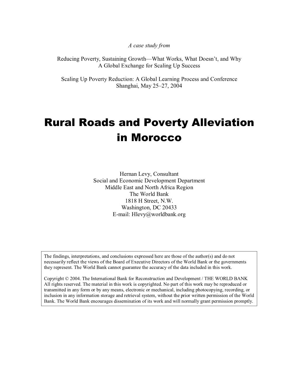 Rural Roads and Poverty Alleviation in Morocco