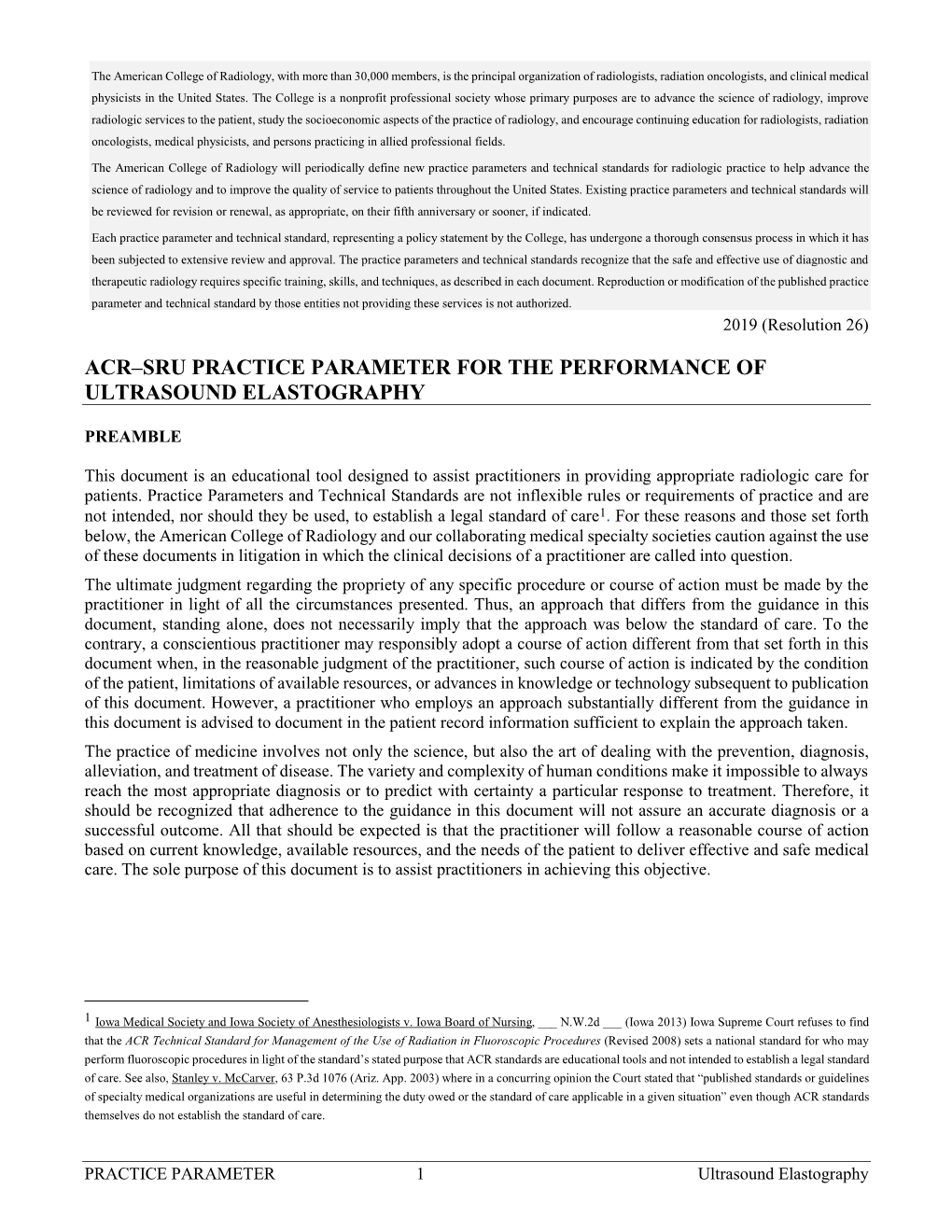 Acr–Sru Practice Parameter for the Performance of Ultrasound Elastography