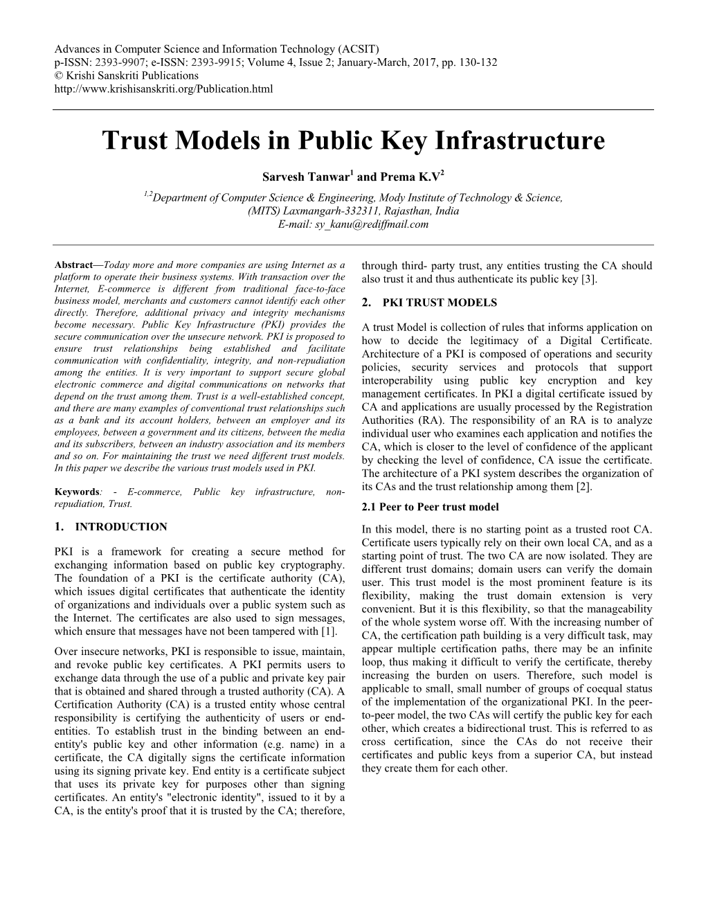 Trust Models in Public Key Infrastructure