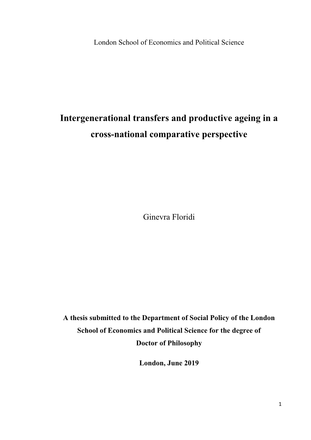 Intergenerational Transfers and Productive Ageing in a Cross-National Comparative Perspective