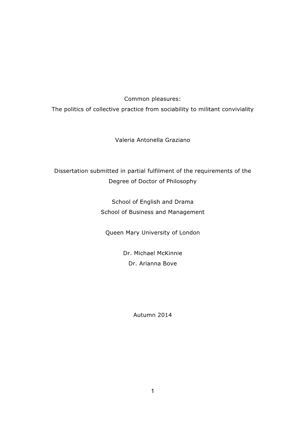 VALERIA GRAZIANO Phd Thesis Common Pleasures. The