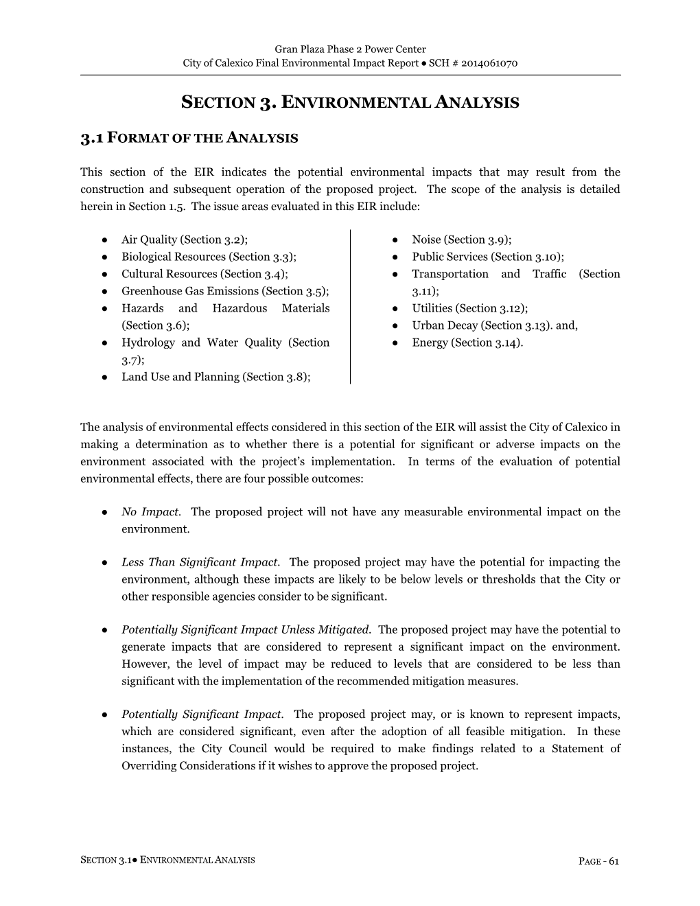 Section 3. Environmental Analysis